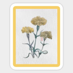 watercolor and sumiE ink yellow carnations Sticker